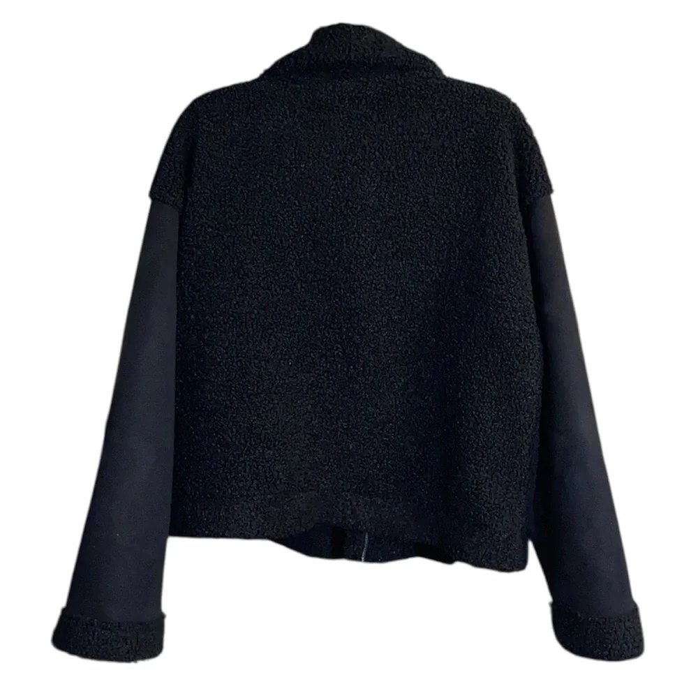 Petal Dew Black Oversized Sherpa/Faux Suede Jacket, Size Large